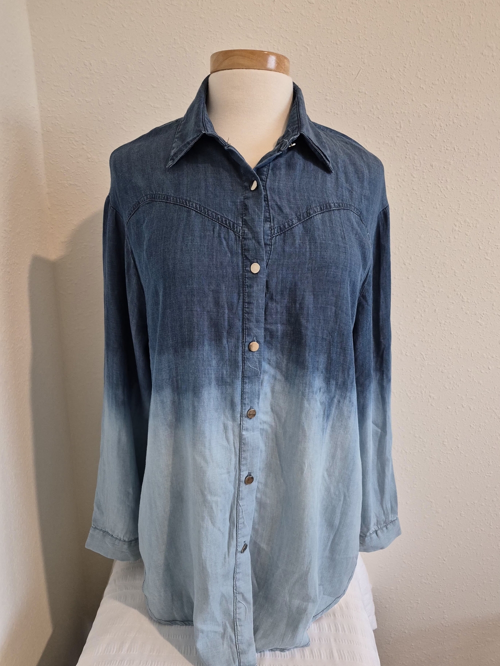 Nikky NWT Ombre Denim Button Down Shirt Blouse Size M